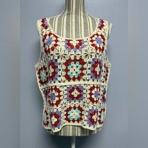 NWT Adiva Multicolor Crochet Tank Top size L